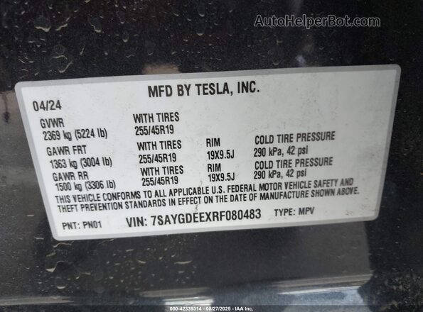 7SAYGDEEXRF080483 2024 TESLA MODEL Y Gray 