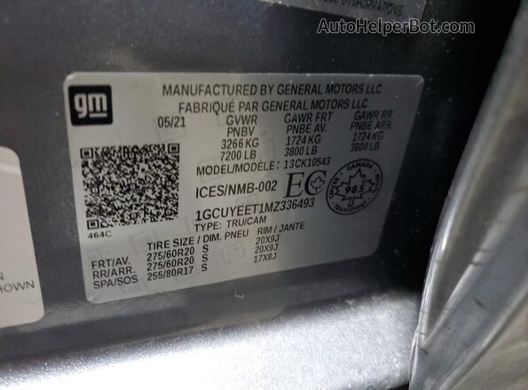 1GCUYEET1MZ336493 2021 CHEVROLET SILVERADO Silver Vista de la etiqueta del VIN