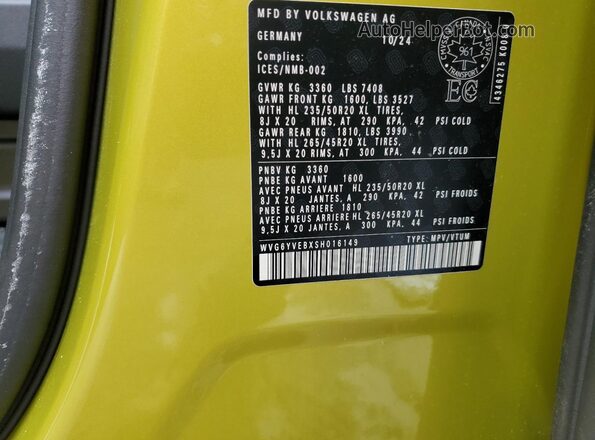 WVG6YVEBXSH016149 2025 VOLKSWAGEN ID Зеленый Вид наклейки с VIN-кодом