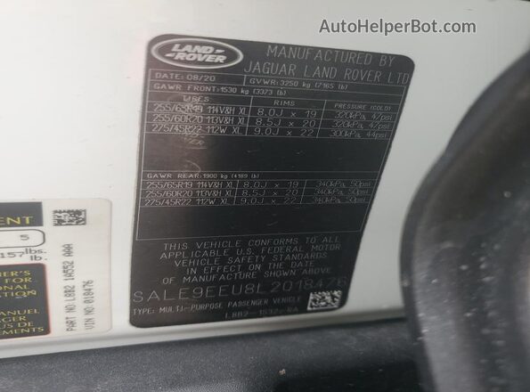 SALE9EEU8L2018476 2020 LAND ROVER DEFENDER White სალონის 360-გრადუსიანი ხედი