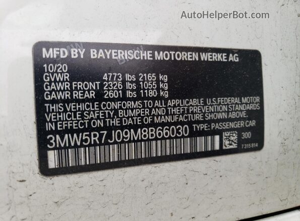 3MW5R7J09M8B66030 2021 BMW 3 SERIES White Engine compartment view