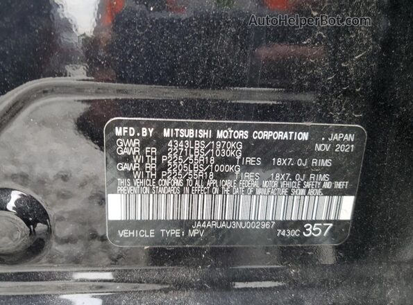 JA4ARUAU3NU002967 2022 MITSUBISHI OUTLANDER Черный 