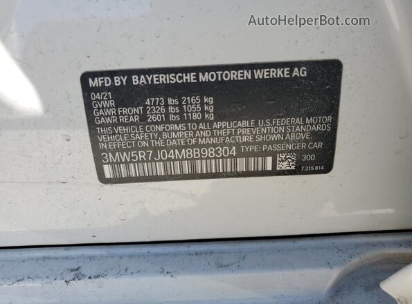 3MW5R7J04M8B98304 2021 BMW 3 SERIES White VIN կոդի պիտակի տեսք