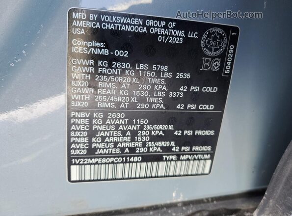 1V22MPE80PC011480 2023 VOLKSWAGEN ID.4 Gray VIN კოდის სტიკერის ხედი