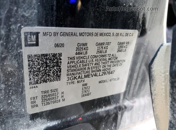 3GKALMEV4LL297647 2020 GMC TERRAIN Black Vista de la etiqueta del VIN