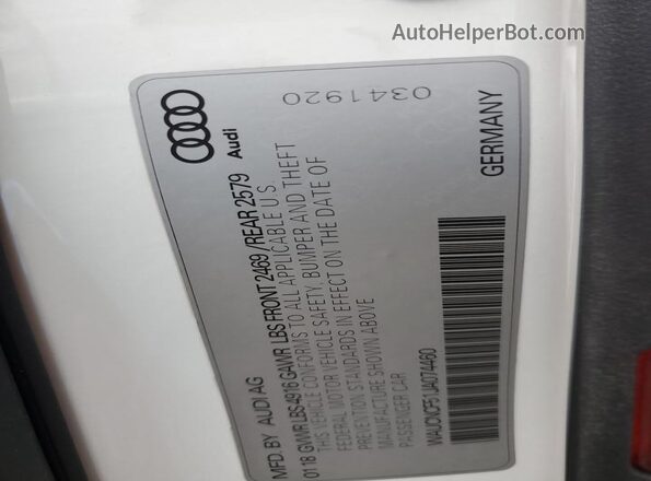 WAUCNCF51JA074460 2018 AUDI OTHER White VIN sticker view