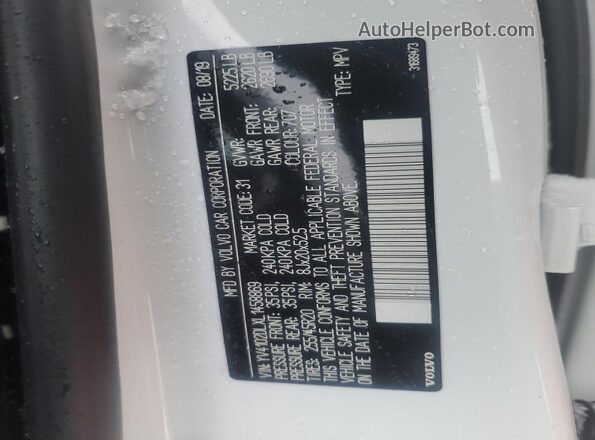 YV4102DLXL1458869 2020 VOLVO XC60 White Вид наклейки з VIN-кодом