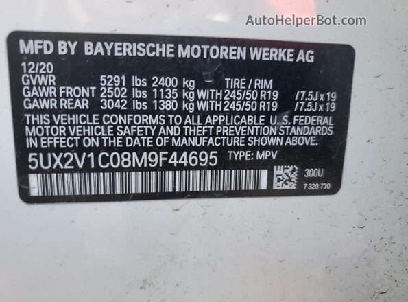 5UX2V1C08M9F44695 2021 BMW X4 White Widok komory silnika