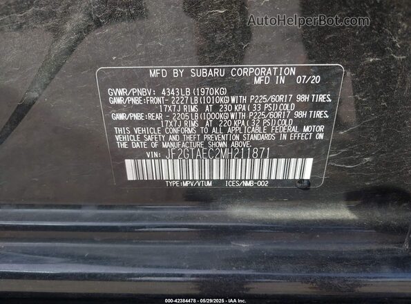 JF2GTAEC2MH211871 2021 SUBARU CROSSTREK Black ძრავის განყოფილების ხედი