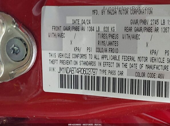 JM1NDAB74R0603797 2024 MAZDA MX-5 MIATA Red Вид підкапотного простору