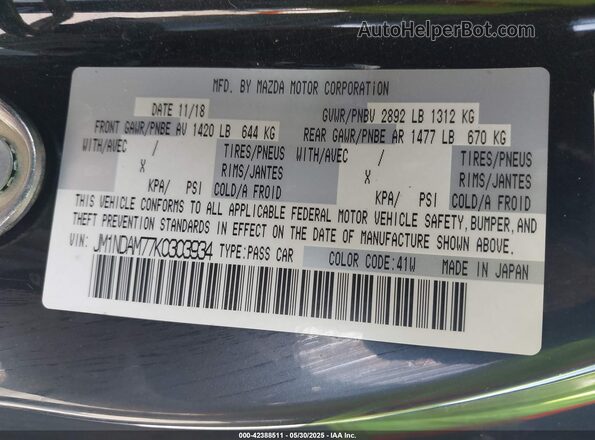 JM1NDAM77K0303934 2019 MAZDA MX-5 MIATA Black Vista del compartimento del motor