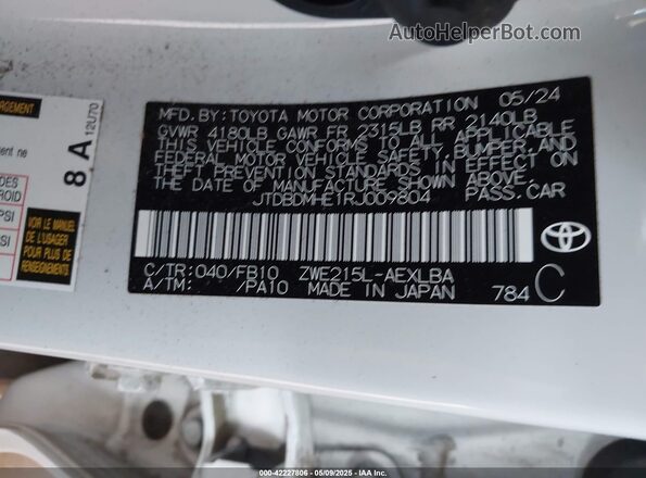 JTDBDMHE1RJ009804 2024 TOYOTA LL White Widok komory silnika