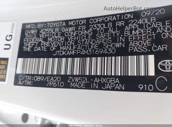 JTDKAMFP4M3169430 2021 TOYOTA LE White Շարժիչի բաժամունքի տեսք