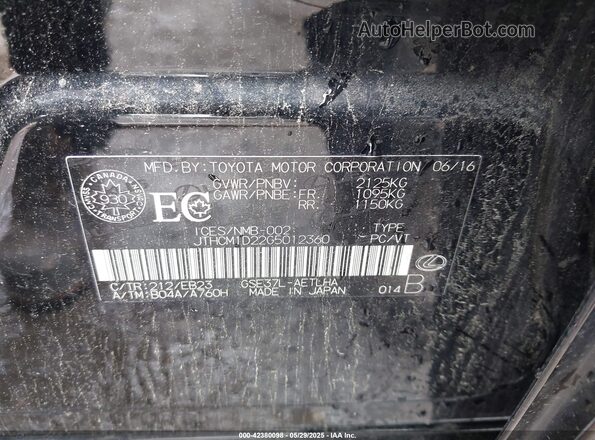 JTHCM1D22G5012360 2016 LEXUS IS 300 Черный 