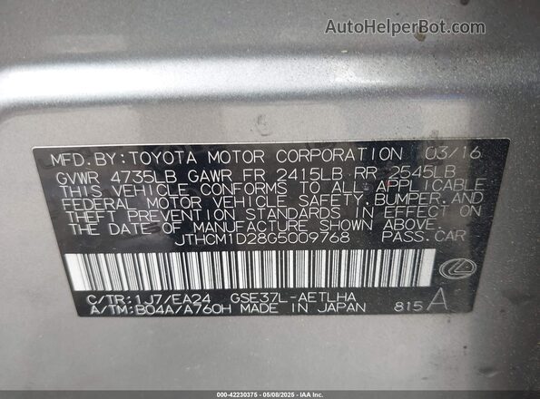 JTHCM1D28G5009768 2016 LEXUS IS 300 Gray Widok komory silnika