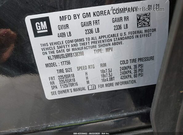 KL79MUSL6MB138398 2021 CHEVROLET TRAILBLAZER Black ძრავის განყოფილების ხედი