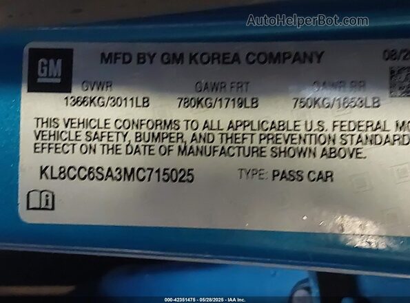 KL8CC6SA3MC715025 2021 CHEVROLET SPARK Blue 