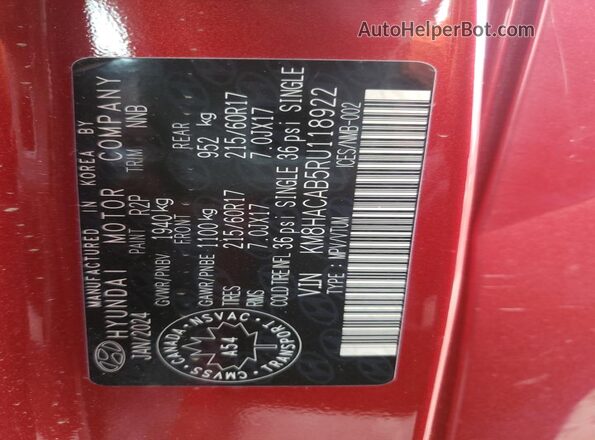 KM8HACAB5RU118922 2024 HYUNDAI KONA Burgundy 