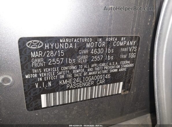 KMHE24L10GA009146 2016 HYUNDAI SONATA HYBRID Silver ძრავის განყოფილების ხედი