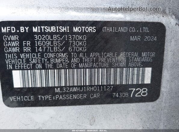 ML32AWHJ1RH011127 2024 MITSUBISHI MIRAGE White 