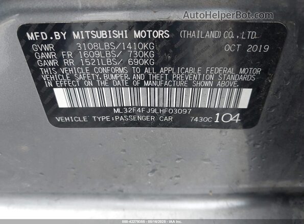 ML32F4FJ9LHF03097 2020 MITSUBISHI MIRAGE G4 Gray Вид підкапотного простору