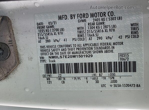 NM0LS7E20M1501929 2021 FORD TRANSIT CONNECT  Widok z tyłu