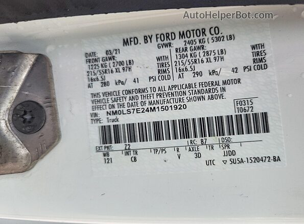 NM0LS7E24M1501920 2021 FORD TRANSIT CONNECT  