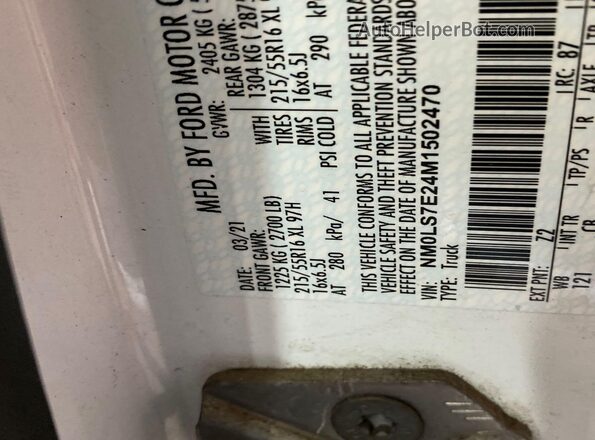 NM0LS7E24M1502470 2021 FORD TRANSIT CONNECT  