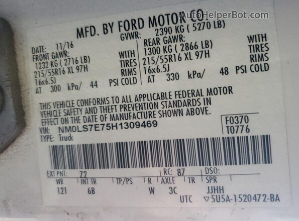 NM0LS7E75H1309469 2017 FORD TRANSIT CONNECT  