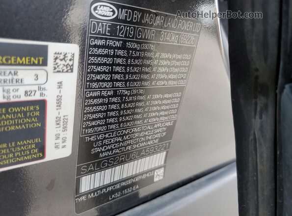 SALGS2RU6LA593221 2020 LAND ROVER RANGE ROVER Charcoal Սալոնի 360 աստիճան տեսք