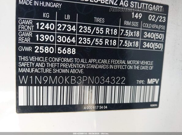 W1N9M0KB3PN034322 2023 MERCEDES-BENZ EQB 300 SUV Белый 