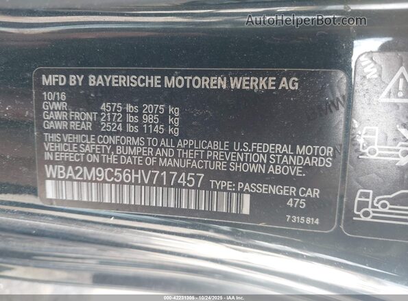 WBA2M9C56HV717457 2017 BMW 2 SERIES Black Widok komory silnika