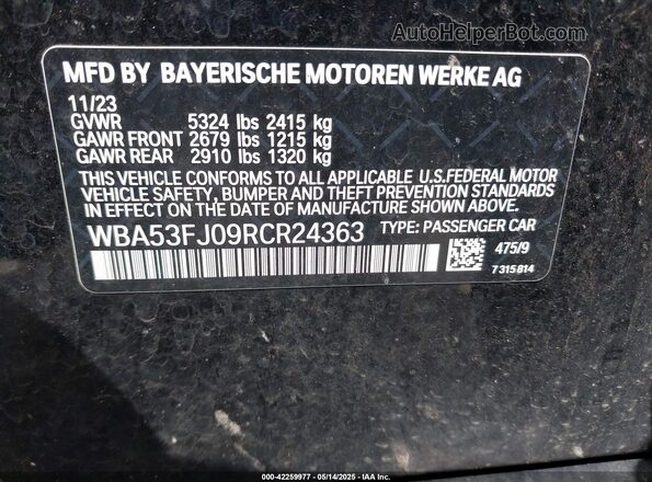 WBA53FJ09RCR24363 2024 BMW 5 SERIES Black Engine compartment view