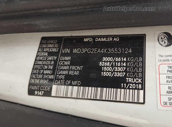 WD3PG2EA4K3553124 2019 MERCEDES-BENZ METRIS  