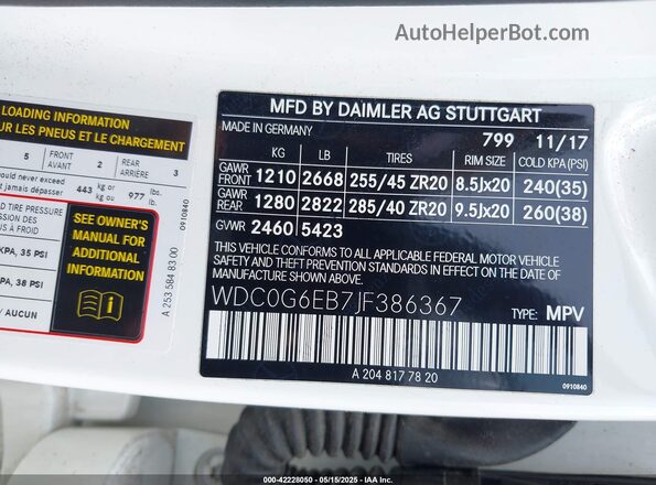 WDC0G6EB7JF386367 2018 MERCEDES-BENZ AMG GLC 43 Белый 