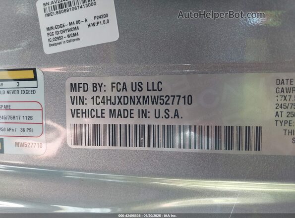 1C4HJXDNXMW527710 2021 JEEP WRANGLER UNLIMITED Silver Widok komory silnika