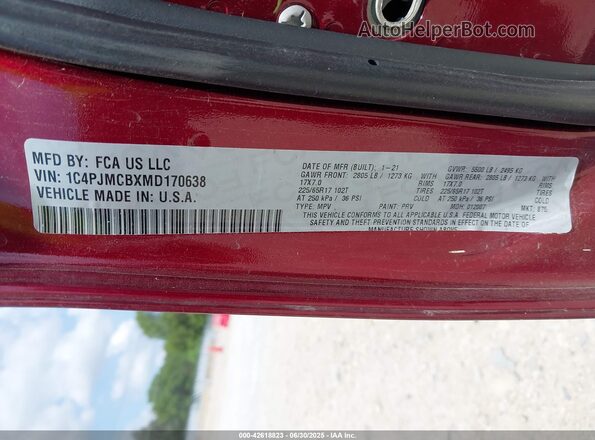 1C4PJMCBXMD170638 2021 JEEP CHEROKEE Maroon Շարժիչի բաժամունքի տեսք