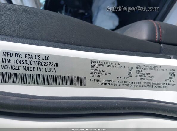 1C4SDJCT6RC222370 2024 DODGE DURANGO White Engine compartment view