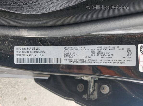 1C6SRFBT2MN672652 2021 RAM 1500 Black Vista del compartimento del motor