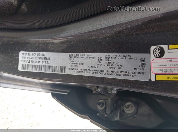 1C6SRFFT1MN632606 2021 RAM 1500 Gray Շարժիչի բաժամունքի տեսք