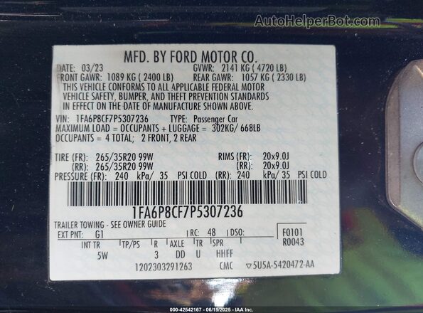 1FA6P8CF7P5307236 2023 FORD MUSTANG Black 