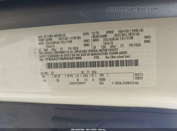 1FBAX2Y80RKA01886 2024 FORD PASSENGER White Շարժիչի բաժամունքի տեսք