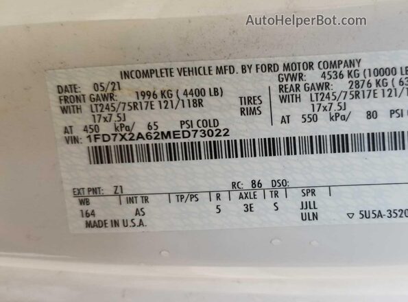1FD7X2A62MED73022 2021 FORD SUPER DUTY F-250 White 