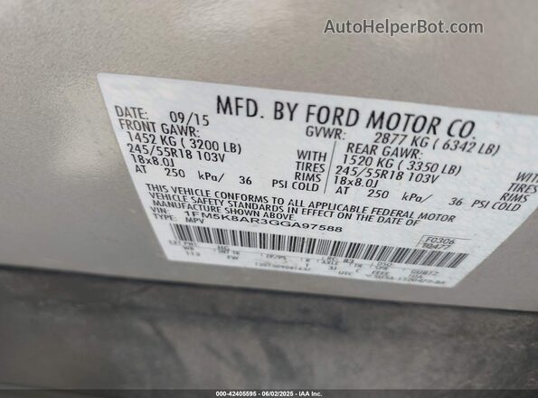 1FM5K8AR3GGA97588 2016 FORD POLICE INTERCEPTOR Silver ძრავის განყოფილების ხედი