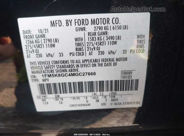 1FM5K8GC4MGC27666 2021 FORD FORD EXPLORER Black Widok komory silnika