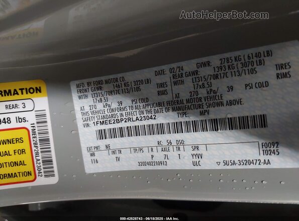 1FMEE2BP2RLA23042 2024 FORD BRONCO Gray 