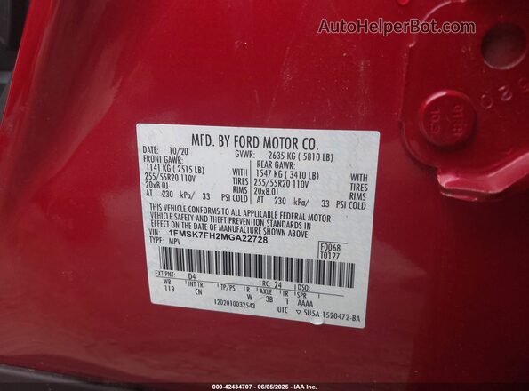 1FMSK7FH2MGA22728 2021 FORD FORD EXPLORER Red Widok komory silnika
