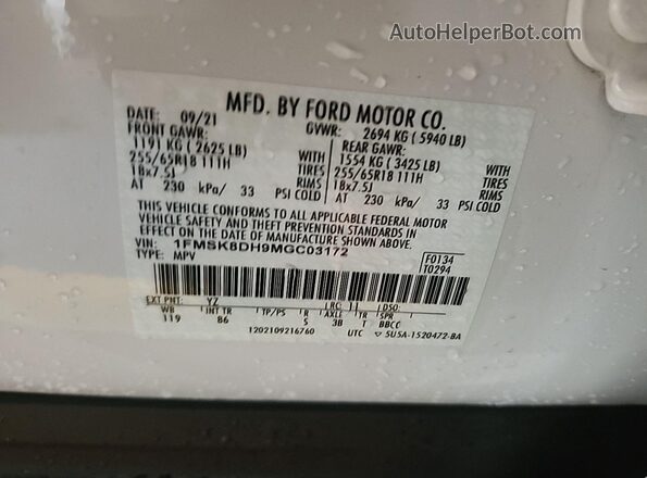 1FMSK8DH9MGC03172 2021 FORD FORD EXPLORER  Вид подкапотного пространства