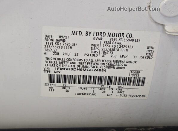 1FMSK8DH9MGC24684 2021 FORD FORD EXPLORER  