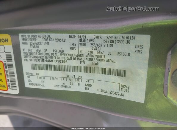 1FTER1EH4MLD10396 2021 FORD RANG Gray 